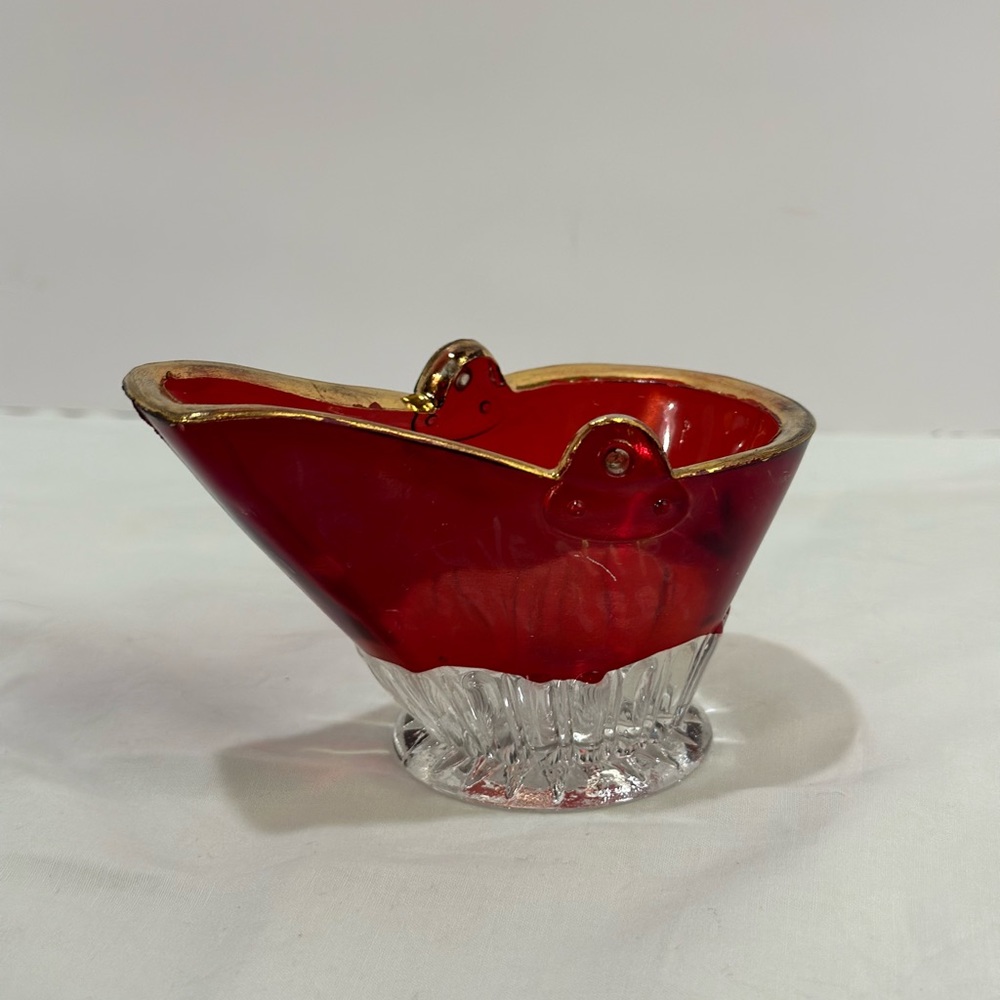 Antique Victorian Glass Toothpick Ruby Red Flash Figural Souvenir Coal Bucket